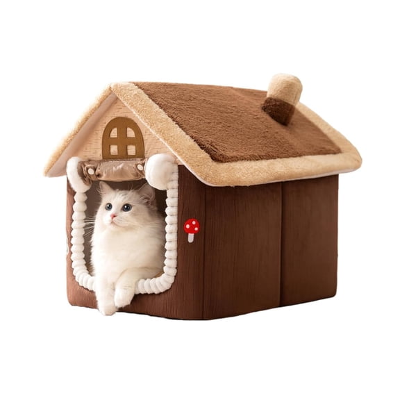 Upgraded Enclosed Warm House For Indoor Cats And Small Medium Dogs Featuring Cozy Cave Bed Tent Design, Equipped With Door Curtain For Privacy & Draft Prevention, Soft Plush