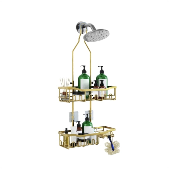 Upgraded Extended Length Shower Organizer with Hooks, Rustproof Shampoo Soap Holder, Large Hanging Bathroom Caddy