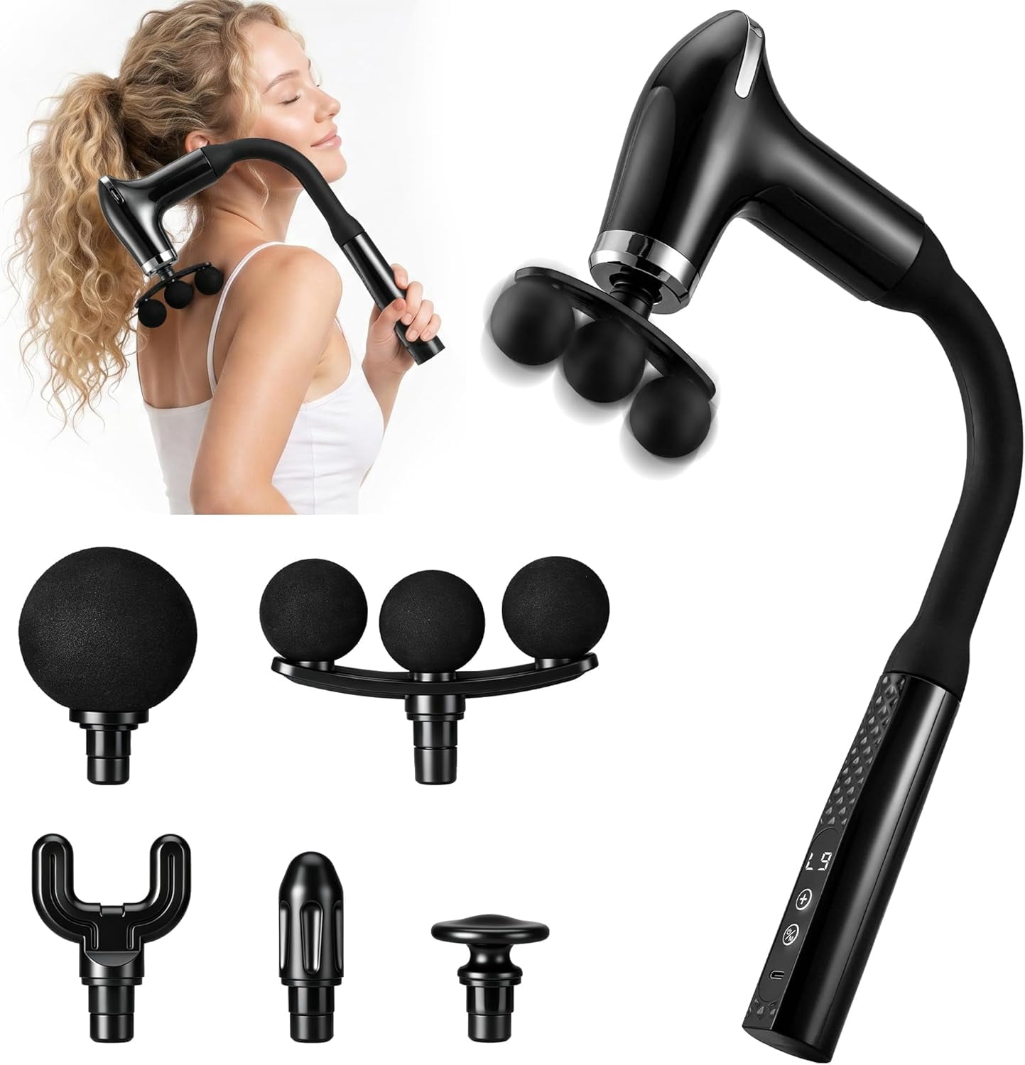 Upgraded Extension Handle Massage Gun, 9 Modes 9 Intensities Portable Body Massager for Neck Shoulder Back Waist Legs Muscle Relax