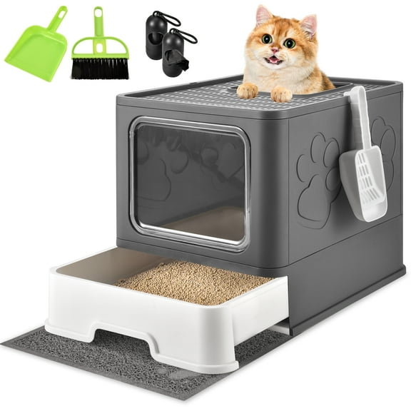 Upgraded Extra Large Cat Litter Box With Scoop, Plastic Standard Enclosed Litter Box, Upgraded Adjustable Door Cat Litter Box With Enlarged Drawer