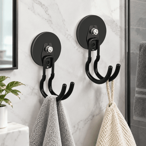 Upgraded Extra Large Magnetic Hooks, 2 Pack Heavy Duty Ultimate Magnetic Hooks for Metal Cabinet, Pegboard, Garage Shelve, Tool Shed, RV, Shipping Containers (Black/3.46inch)