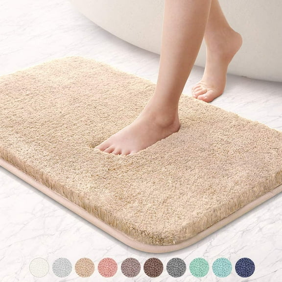 Upgraded Extra Large Non Slip Bath Mat 24"x36" Soft Absorbent Fluffy Thick Microfiber Cozy Throw Bathroom Rugs with Waterproof Backing for Tub Shower Bathroom Floors Accessories (Beige)