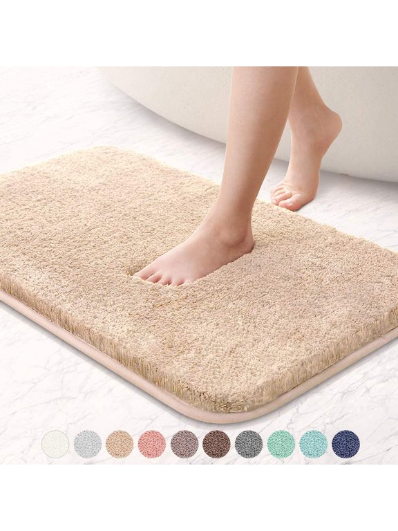 Upgraded Extra Large Non Slip Bath Mat 24"x36" Soft Absorbent Fluffy Thick Microfiber Cozy Throw Bathroom Rugs with Waterproof Backing for Tub Shower Bathroom Floors Accessories (Beige)