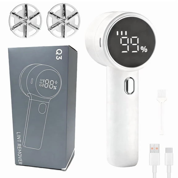 Upgraded Fabric Shaver , High-Perf Defuzzer 3-speed,6 Leaf Blades,Digital LED Display,USB Rechargeable,W/ 2 Replaceable Stainless Steel Blades, Remove Clothes Fuzz, Lint Balls, Pills, Bobbles