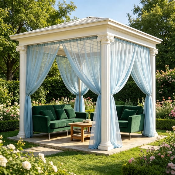 Upgraded Fade Resistant Outdoor Rod Pocket Curtain, Waterproof Light Filtering Patio Drapes for Sunroom Garden Porch, Blue