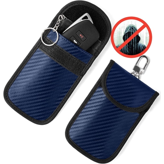 Upgraded Faraday Bag for Key Fob (2 Pack), Premium Faraday Key Fob Protector Car RFID Signal Blocking, Car Security Protection, Anti-Theft Pouch, Anti-Hacking Case Blocker Blue