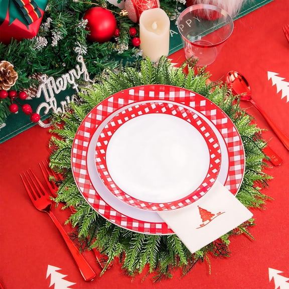 Upgraded Faux Cypresses Cedar Round Placemat Faux Cedar Leaf Foam Mat Christmas Centerpiece Mat J