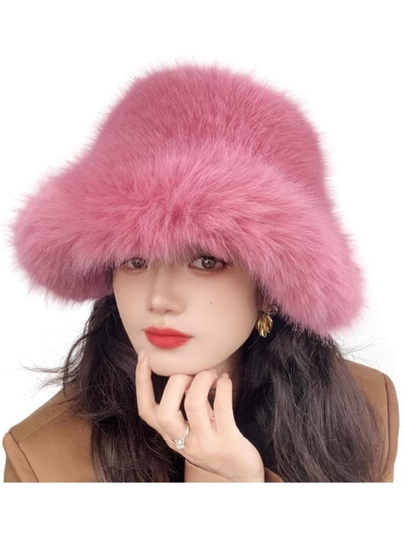 Upgraded Faux Fur Bucket Hat for Women - Soft, Warm & Fluffy Winter Hat, Stylish & Cozy Hat for Fashionable Ladies