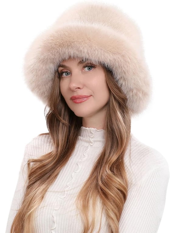 Upgraded Faux Fur Bucket Hat for Women - Soft, Warm & Fluffy Winter Hat, Stylish & Cozy Hat for Fashionable Ladies