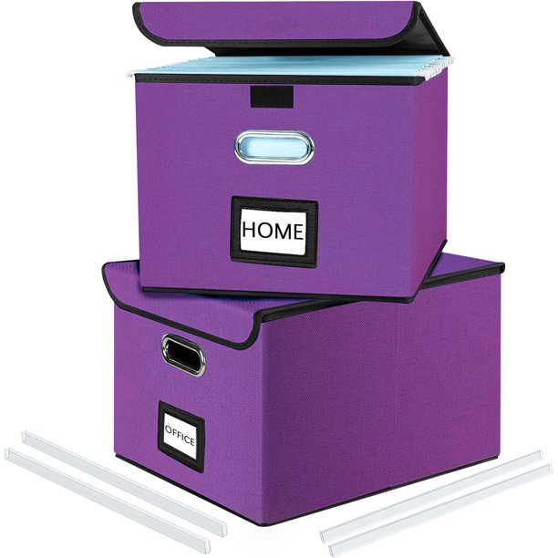 Upgraded File Organizer Boxes with Lids, Linen Hanging Filing & Storage