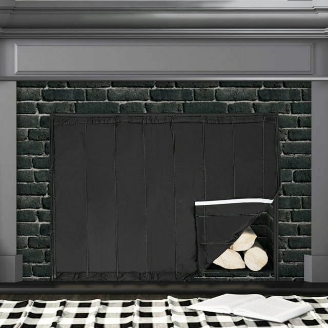 Upgraded Fireplace Draft Cover, Black Fireplace Blanket for Heat Loss