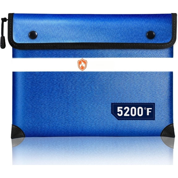 Upgraded Fireproof Document Bag - 5200F Heat Insulated, 14.2"x11" Fireproof Bag with 8 Layers of Functional Materials, Water & Fire Proof with Zipper/Metal Snap/Reflective Strip