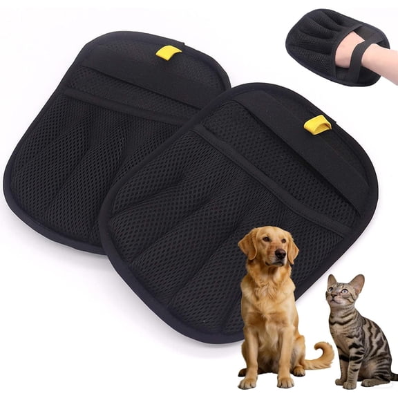 Pet Hair Removal Gloves 2‑Pack, 5‑Finger Reusable Electrostatic Grooming Gloves for Cats Dogs, for Couch Carpet Car Seat Bedding