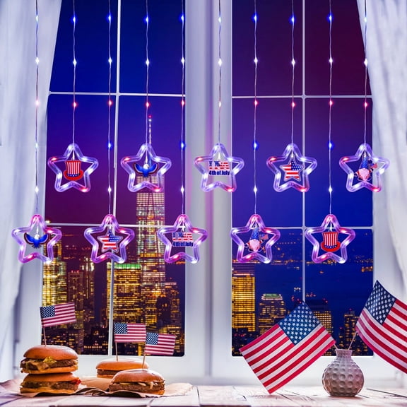 Upgraded Five Pointed Star Flag String Lights Independence Day Star Shaped Decorative Lights Suitable For Independence Day Decorations For Porch Patio Or Indoor Party R