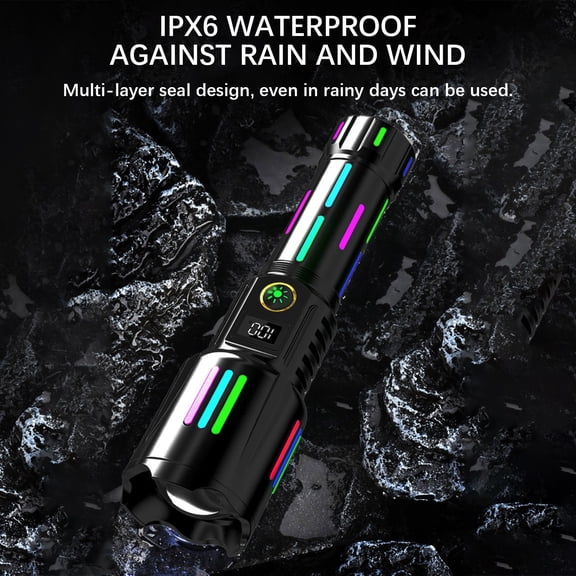 Upgraded Flashlights High Lumens Rechargeable Bright Led Flashlight Strong Light Flashlight Type-C Charging Outdoor Digital Display Fluorescent LED Flashlight
