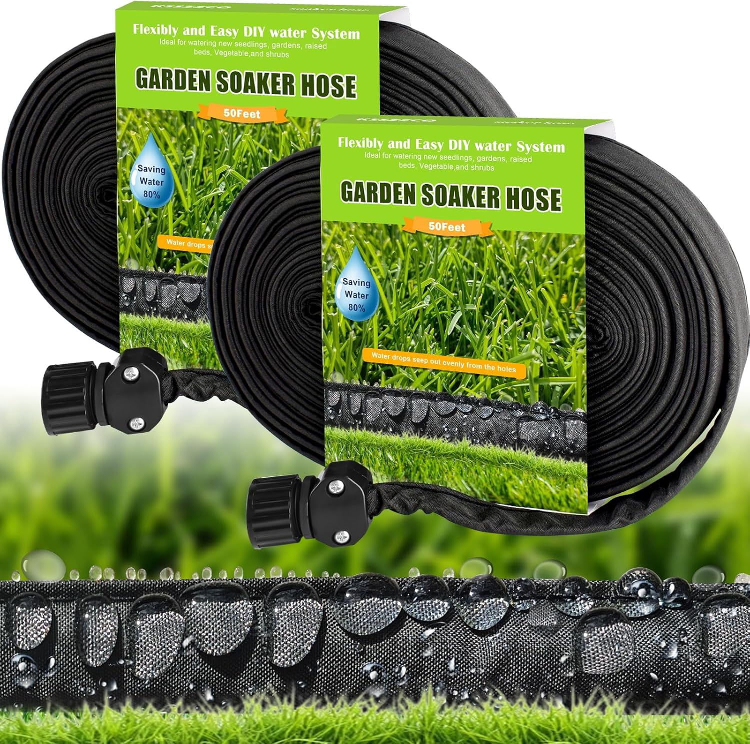 Upgraded Flat Soaker Hose 100 FT for Garden Beds, 50 FT 2 Packs 3/4 ...