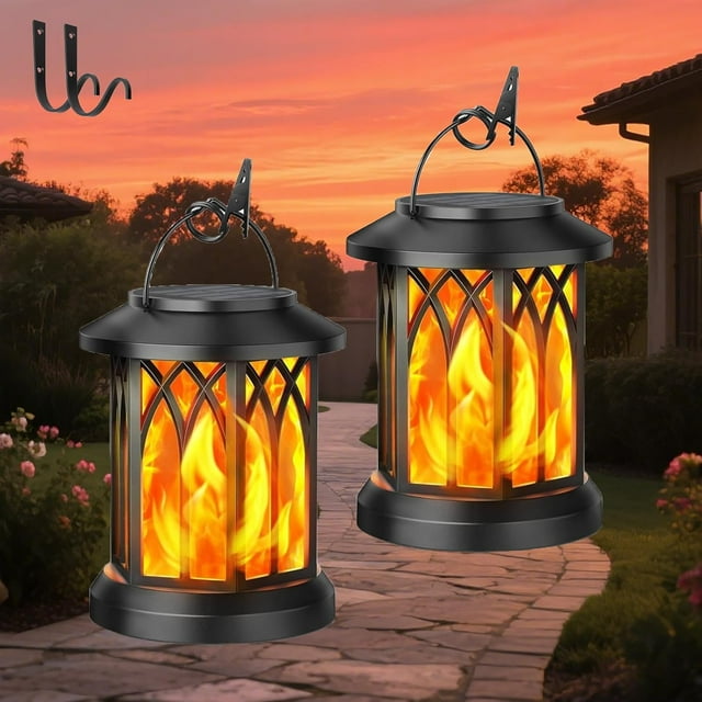 Upgraded Flickering Flame Solar Lantern Outdoor Waterproof Light ...
