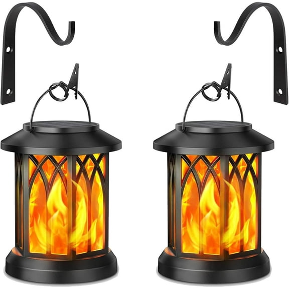 Upgraded Flickering Flame Solar Lantern Outdoor Waterproof Light, Halloween Hanging Dancing Flame Solar Lantern for Yard, Patio, Table, Garden Decor, Auto On/Off Outdoor Hanging Lanterns