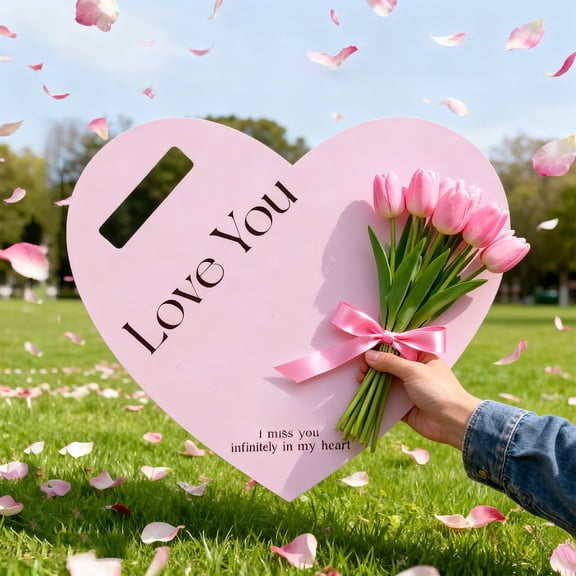 Upgraded Flower Card Valentine Portable Heart-Shaped Flower Bouquet Card 15.75 in Pink Valentine's Day Decorations
