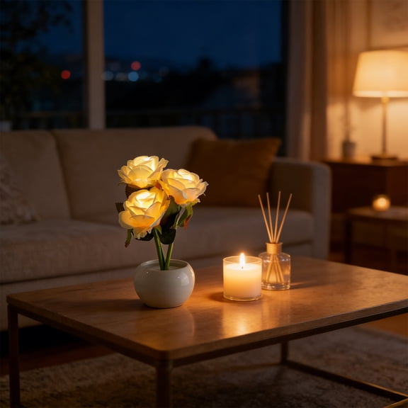Upgraded Flower Pot Light Mini Night Light Atmosphere Desk Lamp Bedroom Bedside Home Decoration Desktop Gift Decorative Flower Ornament S