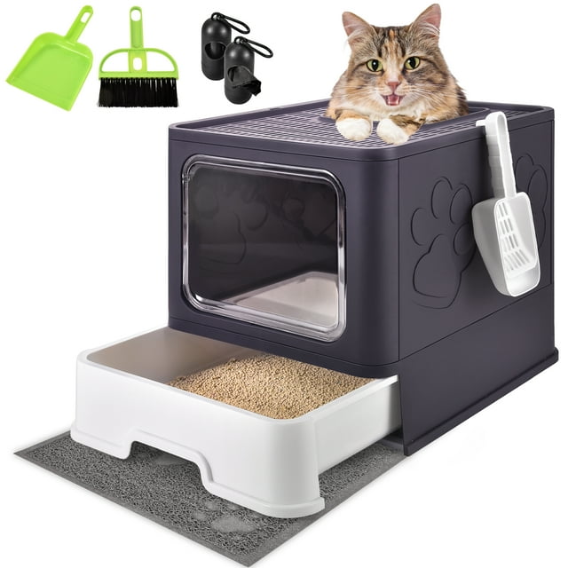 Upgraded Foldable Cat Litter Box with Lid with Adjustable Door Design