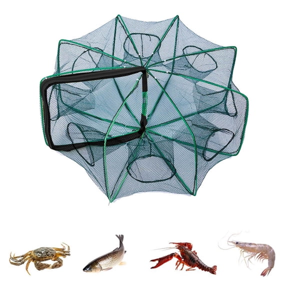 Upgraded Foldable Fishing Trap - Premium Collapsible Design for Fish/Shrimp/Crawfish Heavy-Duty Mesh Net Portable Crab Trap for Lakes/Rivers/Ocean Ideal for Camping/Boat/Shore Fishing