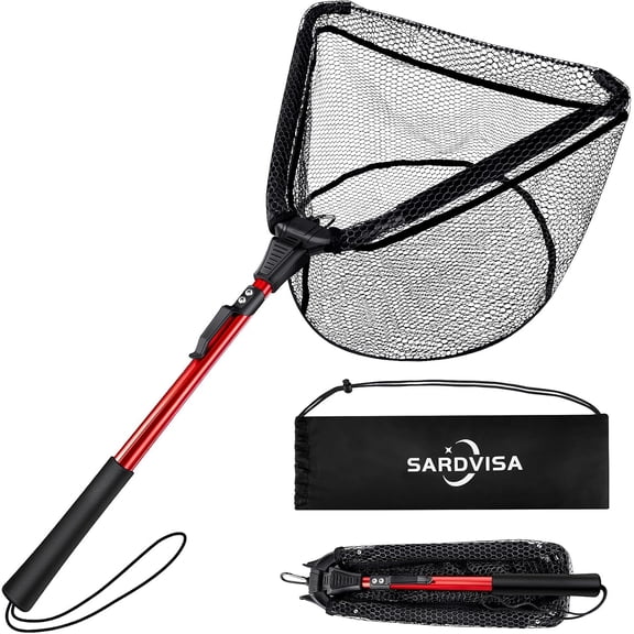 Upgraded Foldable Floating Fishing Net, Tangle-Free Anti-Snag Coated Landing Net, Quick Release & Easy Fold, Portable Fishing Gear for Ranger Boat, Kayak & Trout Salmon Bass Fishing, Gifts for Men