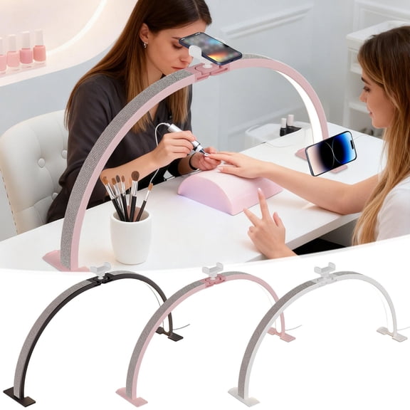 Upgraded Foldable Half Moon Nail Desk Lamp with Phone Stand – 29-Inch LED Light with 3 Color Modes and 10 Brightness Levels for Detailed Nail Art, Eyelash Extensions, and Craft Projects