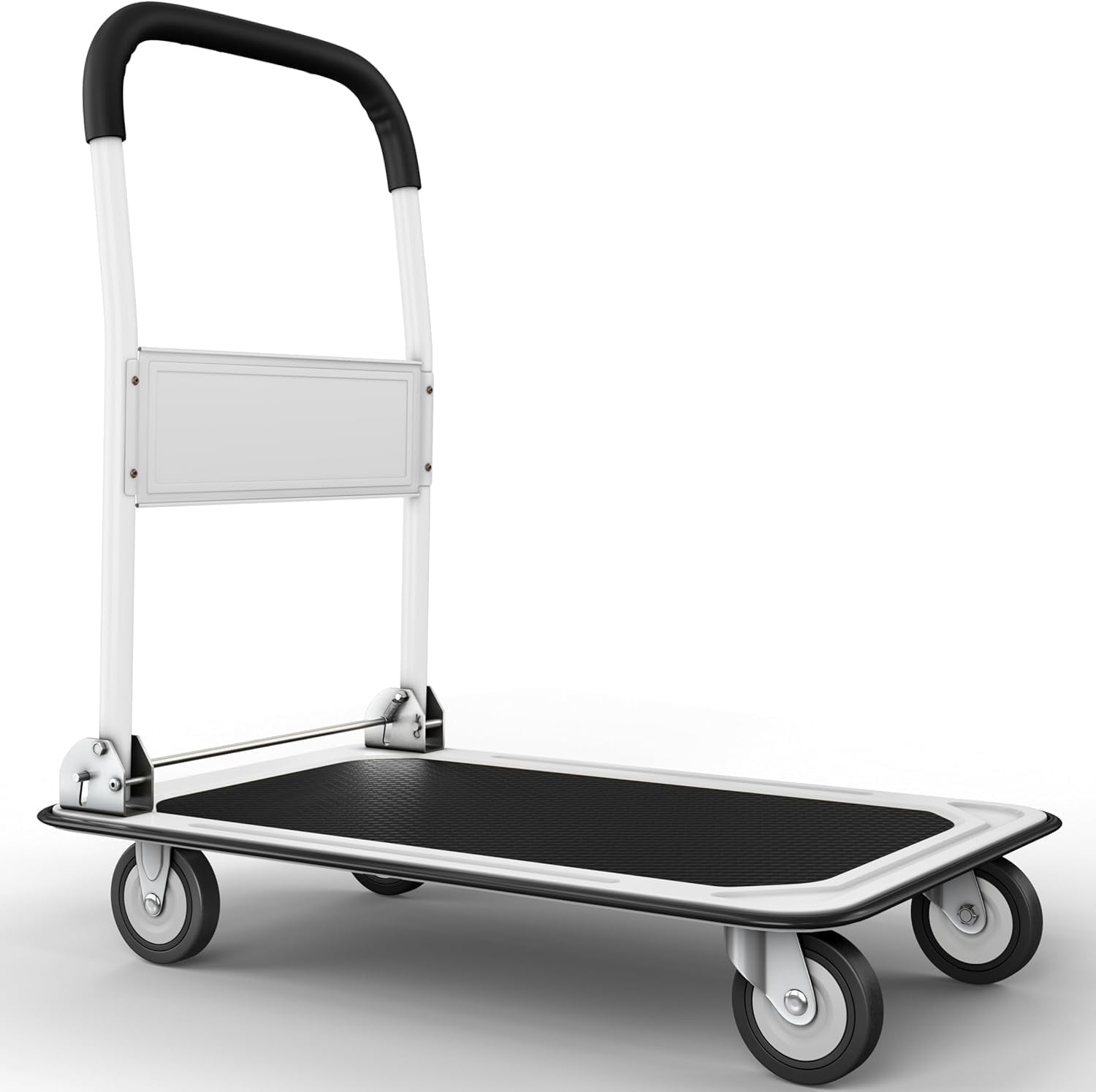 Upgraded Foldable Push Cart Dolly | 660 lbs. Capacity Moving Platform Hand Truck | Heavy Duty Space Saving Collapsible | Swivel Push Handle Flat Bed Wagon (White, 660 lbs. Capacity)
