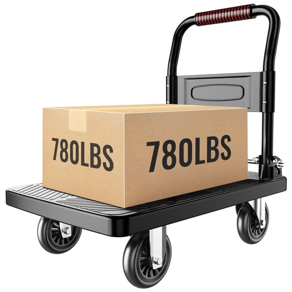 Upgraded Foldable Push Cart Dolly | 780 lbs.Capacity Moving Platform Hand Truck | Foldable for Easy Storage | 5'' PU 360 Degree Swivel Silent Wheel-Black