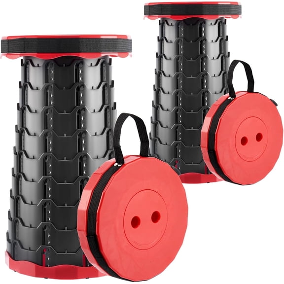Upgraded Foldable Stool Thickened Set of 2, Portable Collapsible Stool Retractable Stool, Foldable Portable Collapsible Chair for Fishing, Hiking Tours, BBQ, Parties, Outdoor Activities (Red)