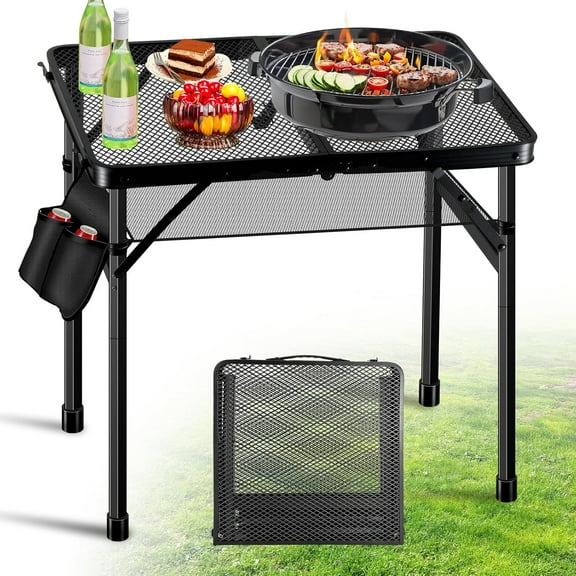 Upgraded Folding Grill Table - Metal Portable Camping Table, Height Adjustable, Lightweight Foldable for Outside BBQ