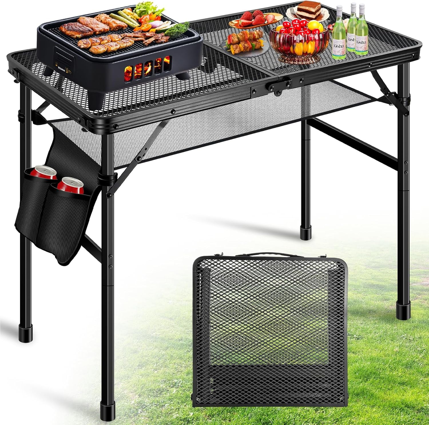 Upgraded Folding Grill Table - Metal Portable Camping Table, Height ...