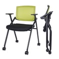 thumbnail image 1 of Upgraded Folding Office Chair Stackable Conference Room Chairs with Wheels and Padded Mesh Back Ergonomic for Reception Meeting, 2 Pack Green, 1 of 9