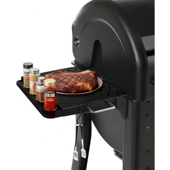 Upgraded Folding Side Table for Weber Searwood 600 / 600XL Pellet Grill, Heavy Duty Steel Side Shelf with Condiment Holder & Hooks, Extra Prep Space & Storage$$Garden & Patio