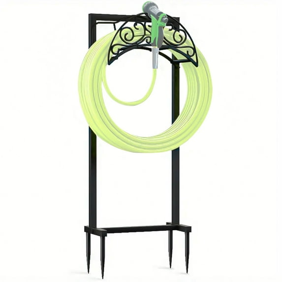 Upgraded Freestanding Garden Hose Holder With 4-Anchor Base, Heavy Duty Hose Hanger For 100ft Hose Storage, Sturdy Yard Hose Stand With Detachable Design, Lawn & Yard Accessories, Black
