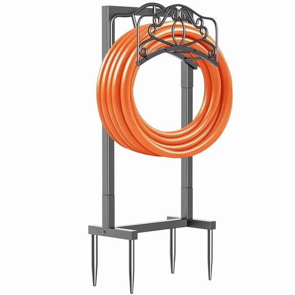 Upgraded Freestanding Garden Hose Holder With 4-Anchor Base, Heavy Duty Hose Hanger For 100ft Hose Storage, Sturdy Yard Hose Stand With Detachable Design, Lawn & Yard Accessories, Black