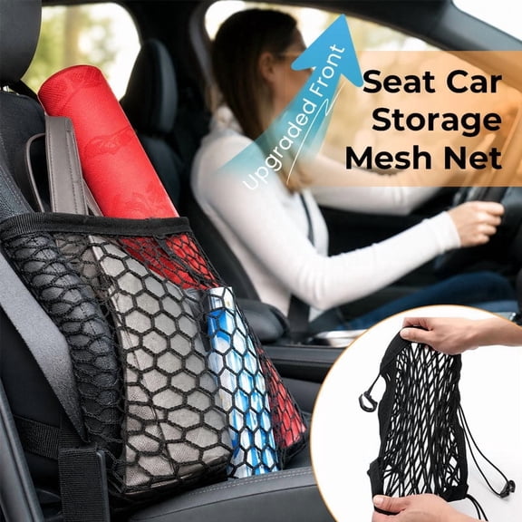Upgraded Front Seat Car Storage Net Organizer Anti Collision Design With Adjustable Straps For Sedans SUVs Vans Road Trips And Daily Driving Organization