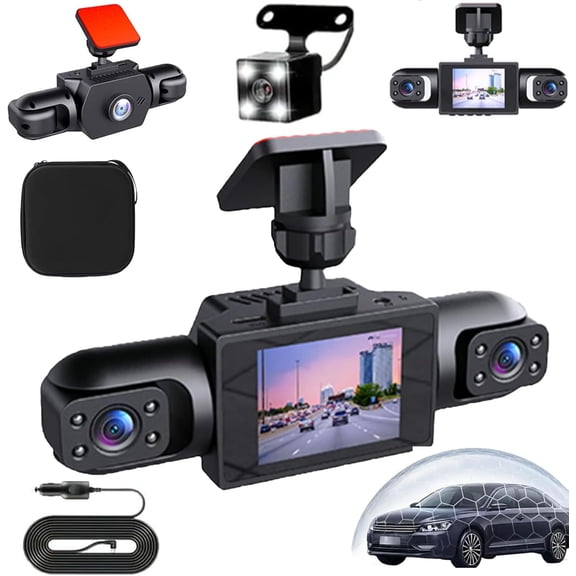 Upgraded Full View Car Dashcam System 360° Panoramic Recording, 4 Cameras 1080P HD G-Sensor Loop Recording Mobile Monitoring (Front + Left + Right, No Card)