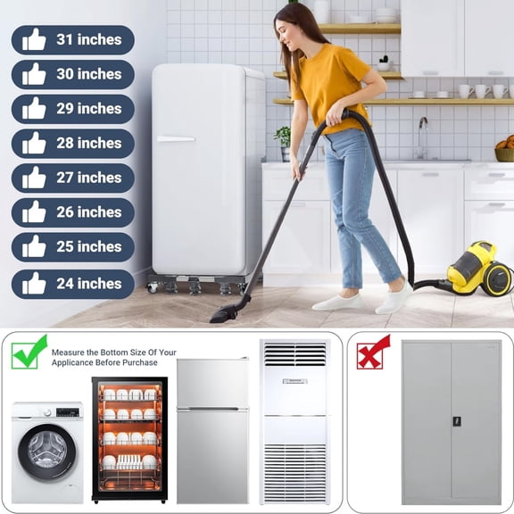 Upgraded Full-size Washing Machine Base Stand with 4 Locking Wheels & 10 Strong Feet, 24-31" Fridge Stand Adjustable Flat Dolly Cart Mobile Base for Washer, Dryer, Refrigerator, Furniture