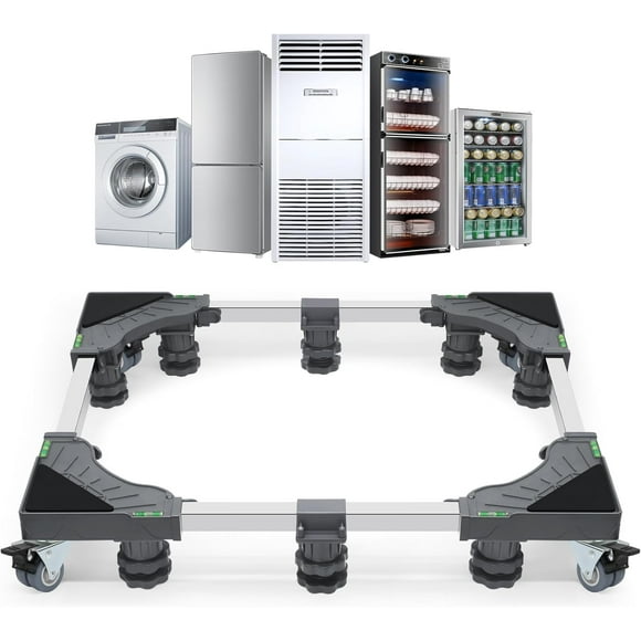 Upgraded Full-size Washing Machine Base Stand with 4 Locking Wheels & 10 Strong Feet, 24-31" Fridge Stand Adjustable Flat Dolly Cart Mobile Base for Washer, Dryer, Refrigerator, Furniture