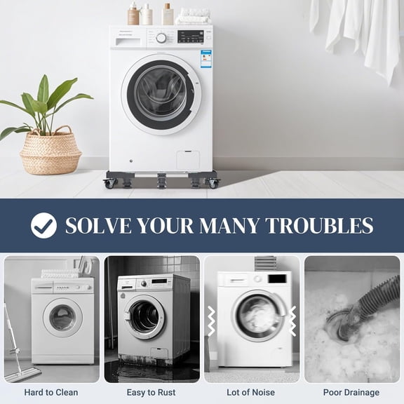 Upgraded Full-size Washing Machine Base Stand with 4 Locking Wheels & 10 Strong Feet, 24-31" Fridge Stand Adjustable Flat Dolly Cart Mobile Base for Washer, Dryer, Refrigerator, Furniture