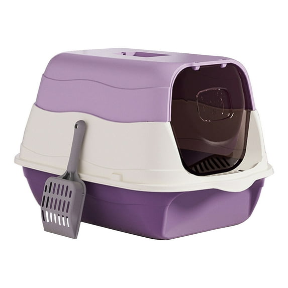 Upgraded Fully Enclosed Cat Litter Box with Lid, Covered Cat Box Enclosure, Anti-Splashing Easy to Clean Kitty Litter Boxes with Drawer, 3 Modes can Use from Kitten to Adult(Purple)