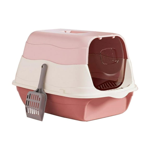 Upgraded Fully Enclosed Cat Litter Box with Lid, Covered Cat Box Enclosure, Anti-Splashing Easy to Clean Kitty Litter Boxes with Drawer, 3 Modes can Use from Kitten to Adult(Pink)