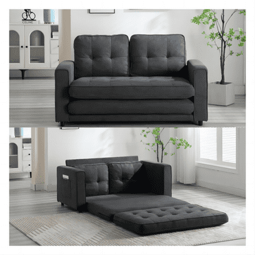 Upgraded Futon Sofa Bed, Thick Velvet Convertible Floor Couch Loveseat Sofa Sleeper Pull Out Couch Bed for Living Room, Space Saving, Dark Grey