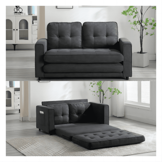 Upgraded Futon Sofa Bed, Thick Velvet Convertible Floor Couch Loveseat Sofa Sleeper Pull Out