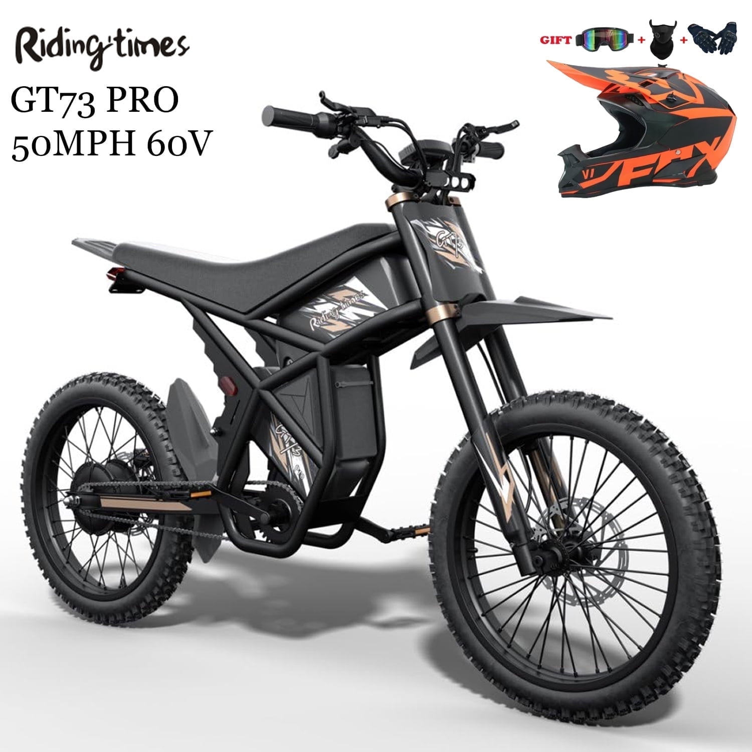 Riding'times GT73pro Electric Dirt Bike for Adults 3000W E Dirt Bike 50MPH 60V36Ah Battery,85+Miles Electric Bikes for Teen,Dual Hydraulic Brakes & Full Suspension,3-in-1 25" Tire Electric Motorcycle