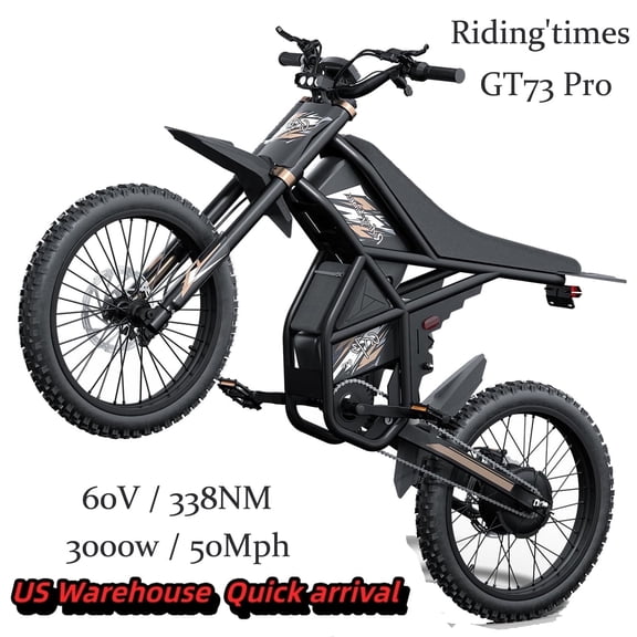 Riding'times GT73pro Electric Dirt Bike for Adults 3000W E Dirt Bike 50MPH 60V36Ah Battery,85+Miles Electric Bikes for Teen,Dual Hydraulic Brakes & Full Suspension,3-in-1 25" Tire Electric Motorcycle