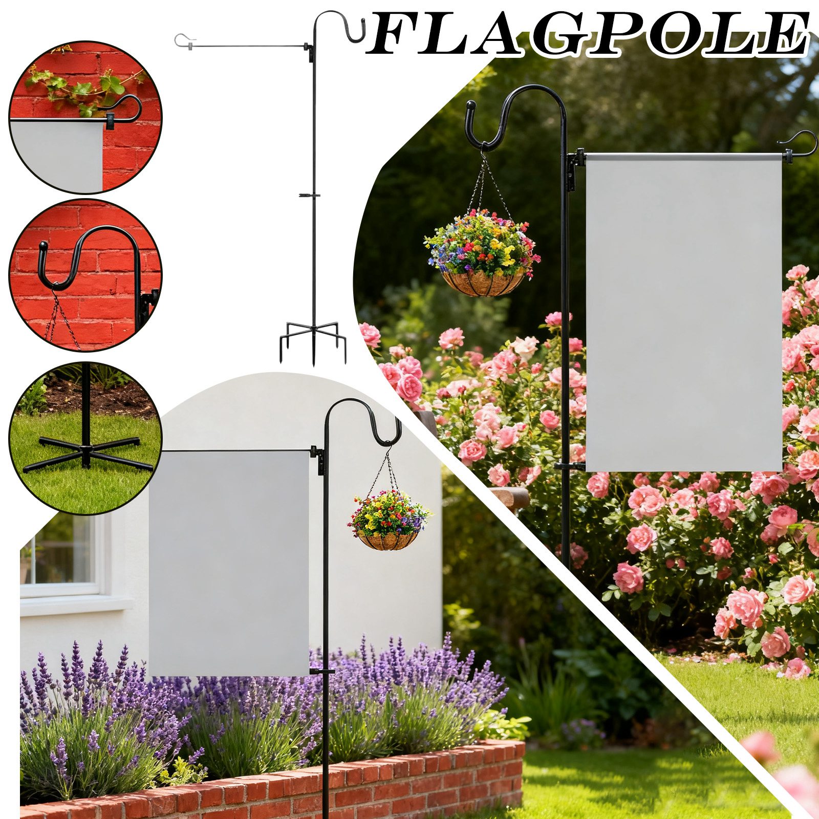 Upgraded Garden Flag Stand Garden Flag Pole Stand With Shepherd's Hook For 12x18 Inch Flag Yard Flag Stand For Garden Flags (Solar Lights And Flags Not Included