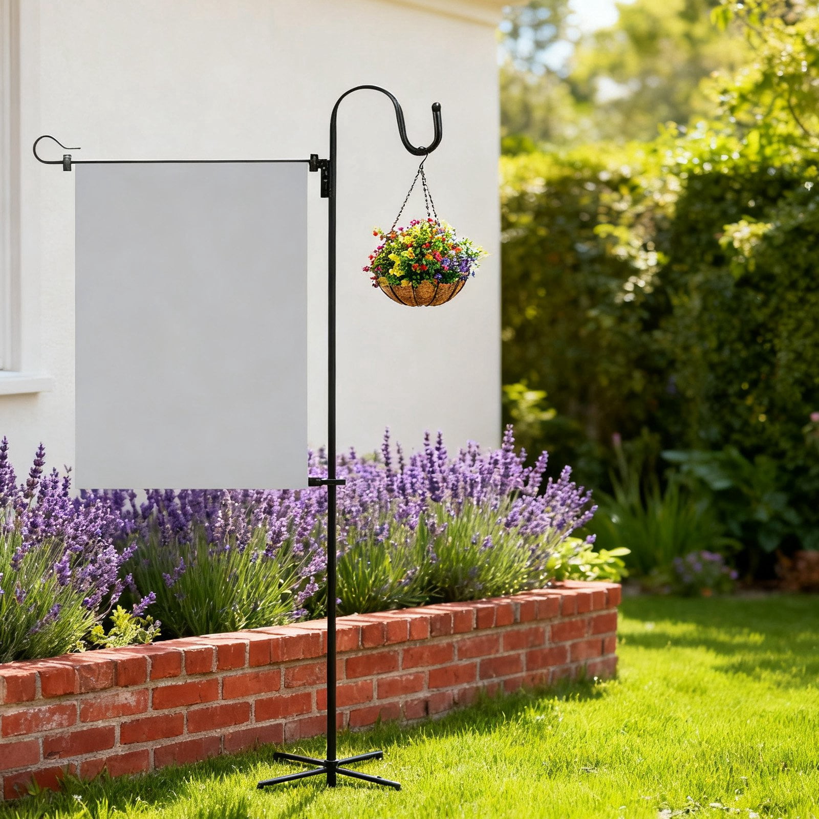 Upgraded Garden Flag Stand With Shepherd's Hook, 5-Prong Iron Base For 12X18 Inch Flags, Heavy Duty Outdoor Decor For Garden Patio Yard Christmas Clearance Thanksgiving
